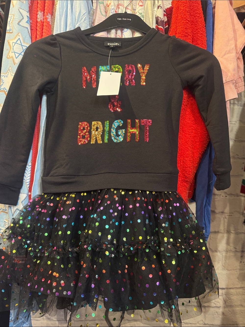 41. Zunie • NWT Girls Black "Merry & Bright" Holiday Tutu Dress - Picture 2 of 2